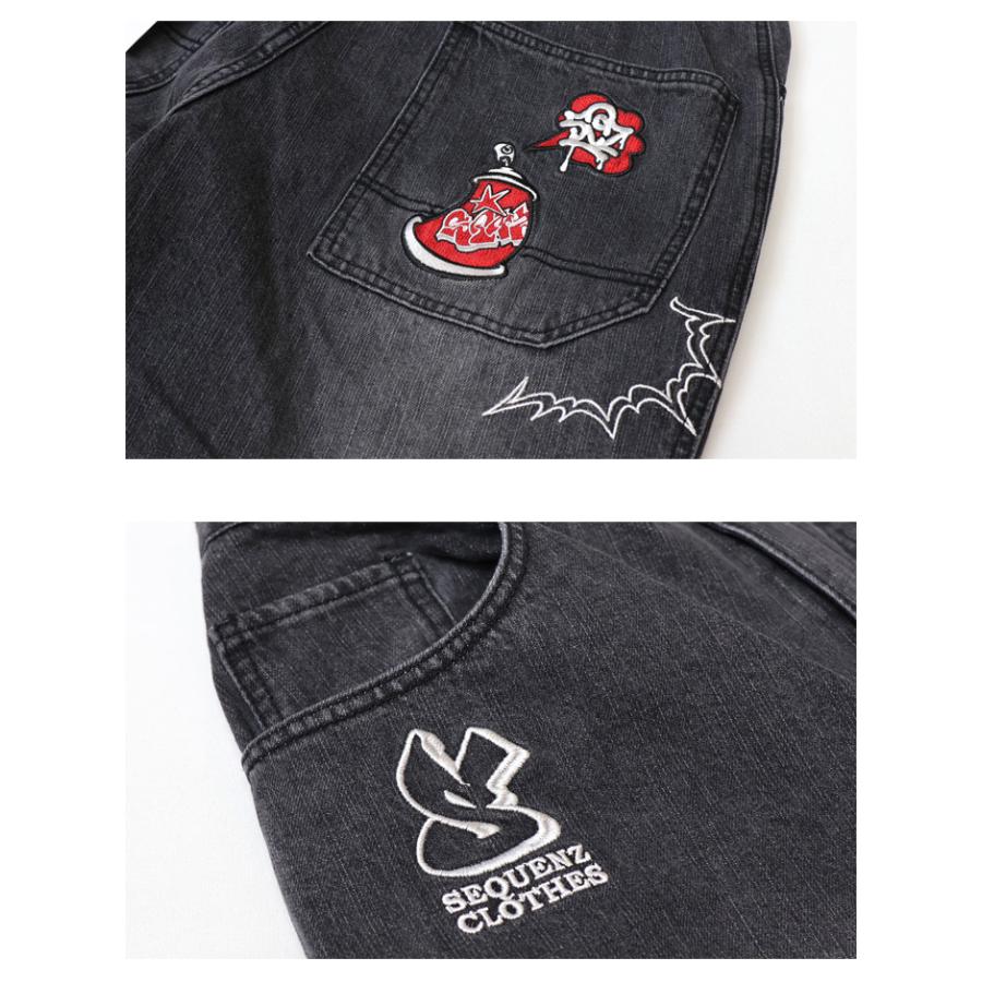 SEQUENZ シークエンズ 刺繍 ワッペン ルーズデニムパンツ ジーンズ
