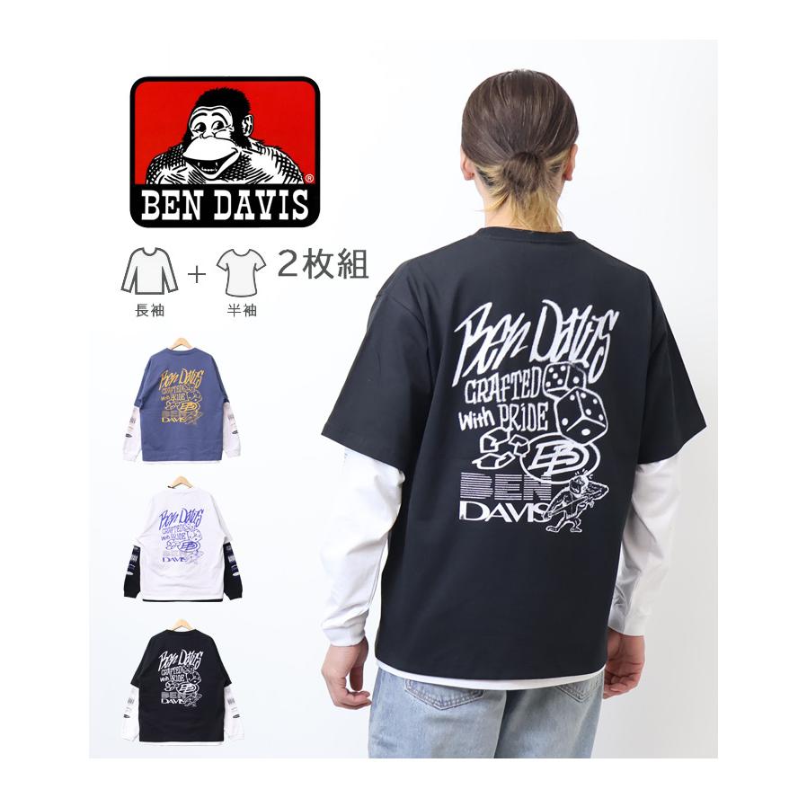 BEN DAVIS（ベンデイビス） タギングロゴ レイヤード 長袖Tシャツ 半袖 