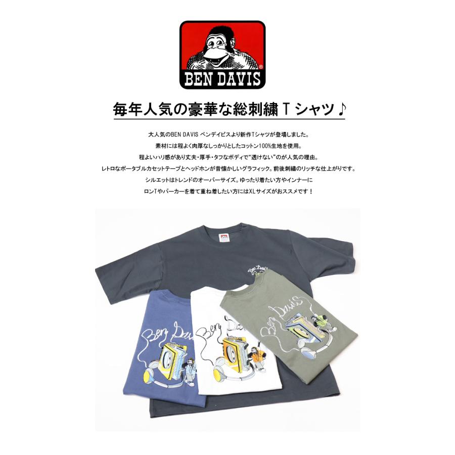 BEN DAVIS ベンデイビス 刺繍 半袖Tシャツ カセットプレーヤー