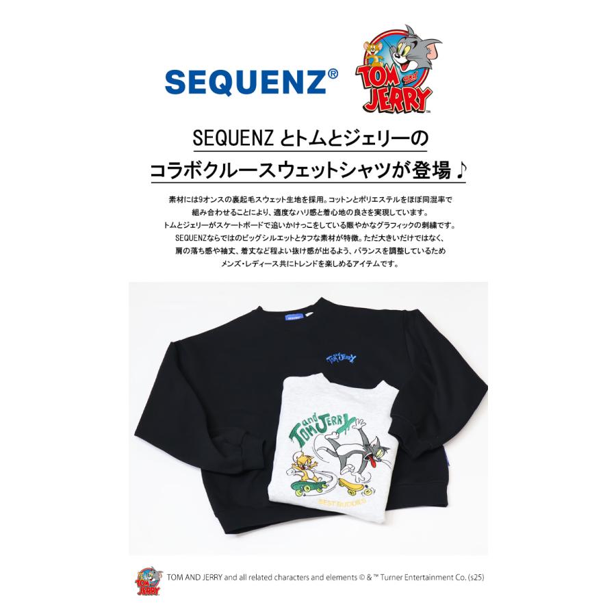 SEQUENZ トムとジェリー スケートボード刺繍 クルーネックスウェット
