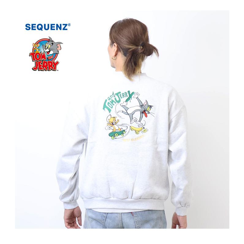 SEQUENZ トムとジェリー スケートボード刺繍 クルーネックスウェット