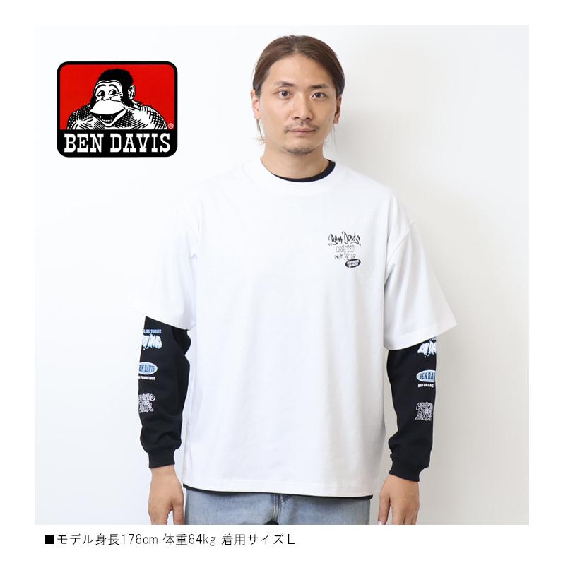 BEN DAVIS（ベンデイビス） ぼかしロゴ レイヤード 長袖Tシャツ 半袖T