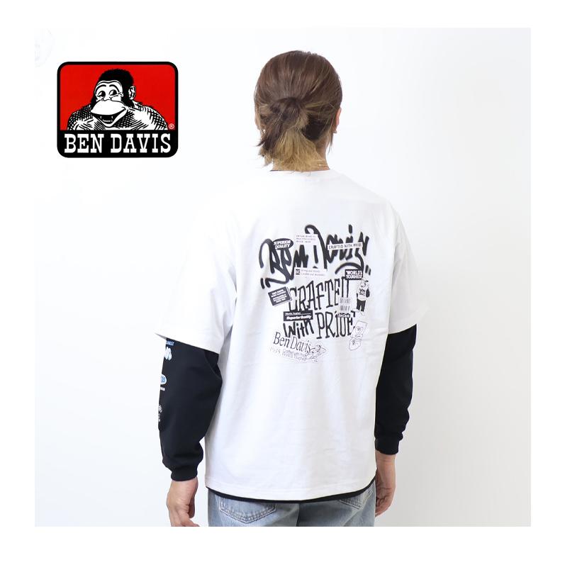 BEN DAVIS（ベンデイビス） ぼかしロゴ レイヤード 長袖Tシャツ 半袖T