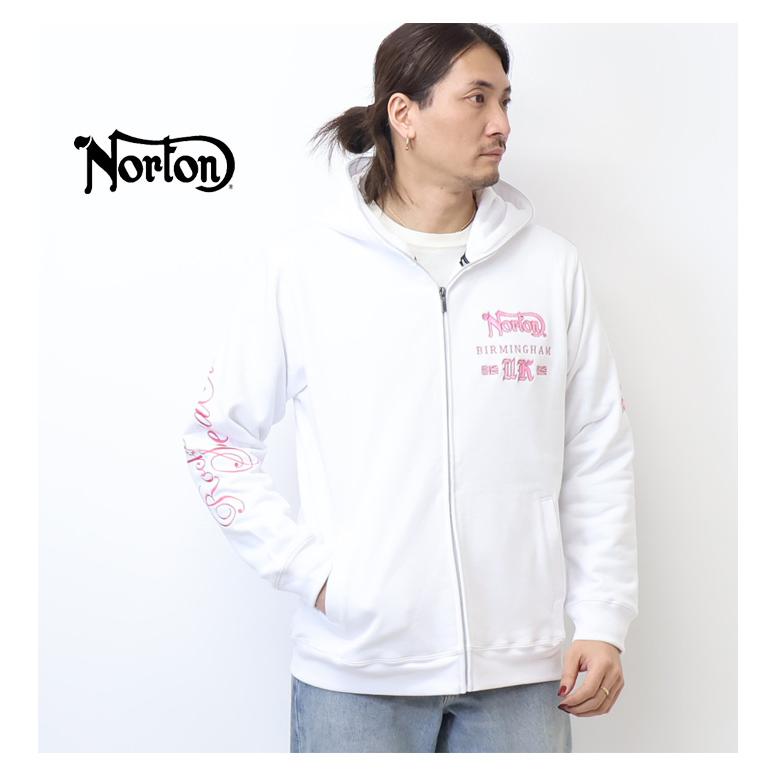 Norton フード付きスウェット上下 LARGE ホワイト ノートン（NORTON） MAXピンクメタル スウェットジップパーカー 裏毛