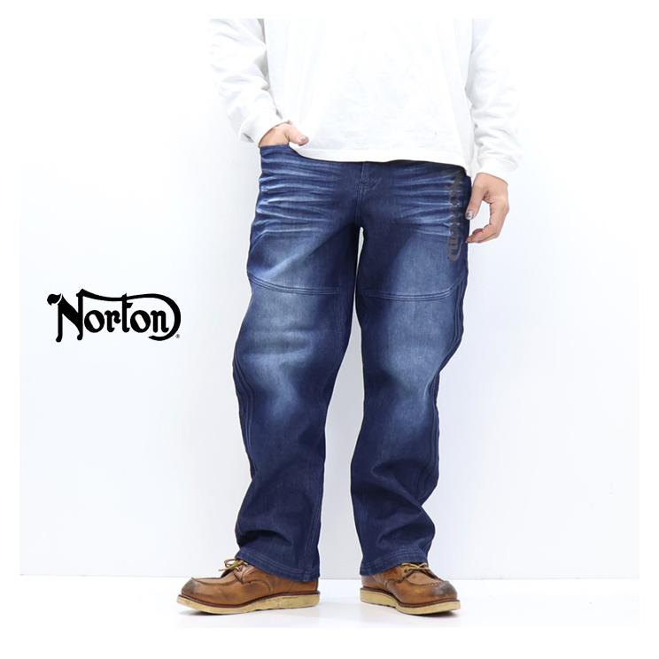 ノートン（NORTON） 暖パン 防風ストレッチ 畝刺繍 ワイドデニムパンツ