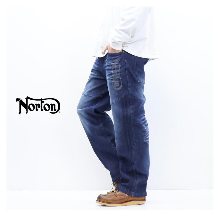 ノートン（NORTON） 暖パン 防風ストレッチ 畝刺繍 ワイドデニムパンツ