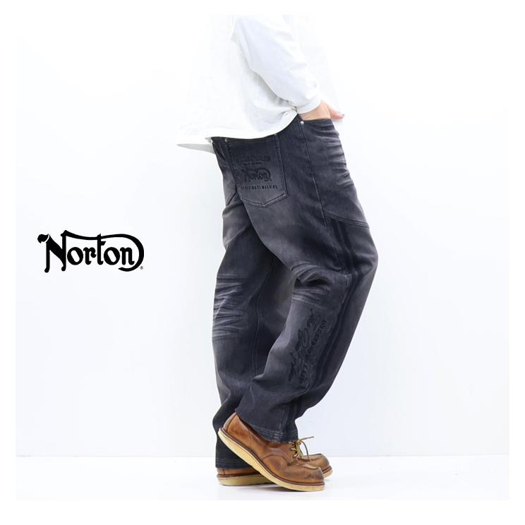 ノートン（NORTON） 暖パン 防風ストレッチ 畝刺繍 ワイドデニムパンツ