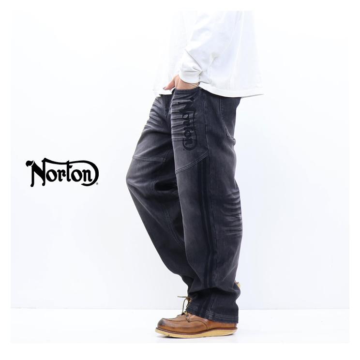 ノートン（NORTON） 暖パン 防風ストレッチ 畝刺繍 ワイドデニムパンツ
