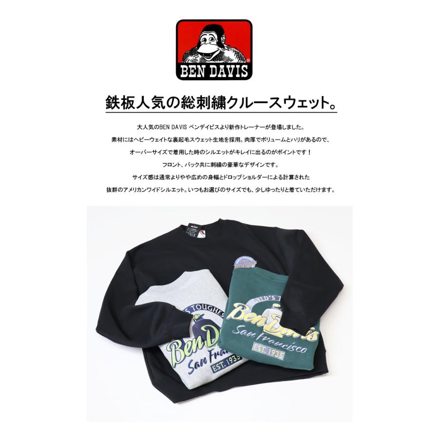 BEN DAVIS（ベンデイビス） SCRIPT刺繍 クルーネックスウェット 裏起毛 トレーナー メンズ ビッグシルエット ゴリラ ベンデビ ...