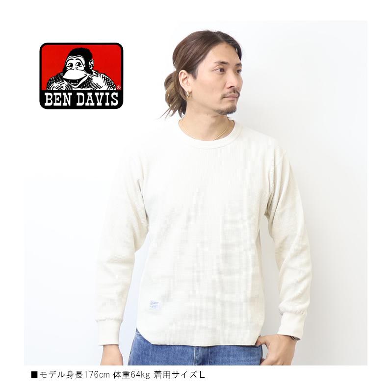新品 M&Mサーマル バックビッグロゴ長袖TシャツL 白 ワッフル 刺繍 BEN DAVIS（ベンデイビス） ワッフル素材 長袖Tシャツ クルーネック