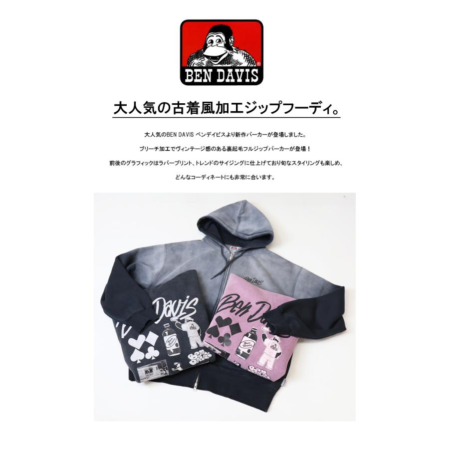 BEN DAVIS（ベンデイビス） ブリーチ加工 プリント スウェットジップ