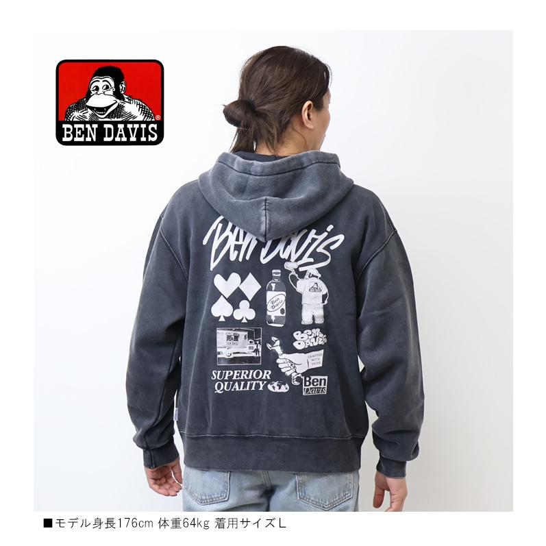 BEN DAVIS（ベンデイビス） ブリーチ加工 プリント スウェットジップ