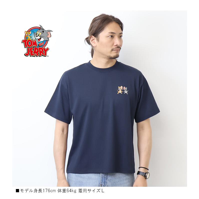 トムとジェリー サガラ刺繍 半袖Tシャツ 半T メンズ トムジェリ 5277