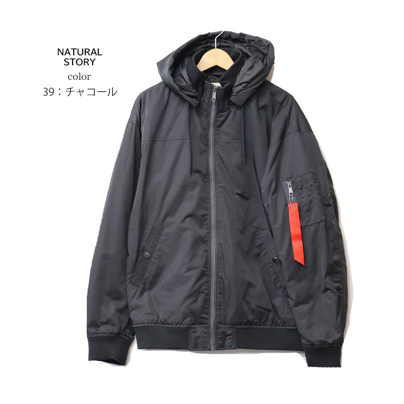 NATURAL STORY 薄中綿 フーデッドリブジャケット ブルゾン メンズ