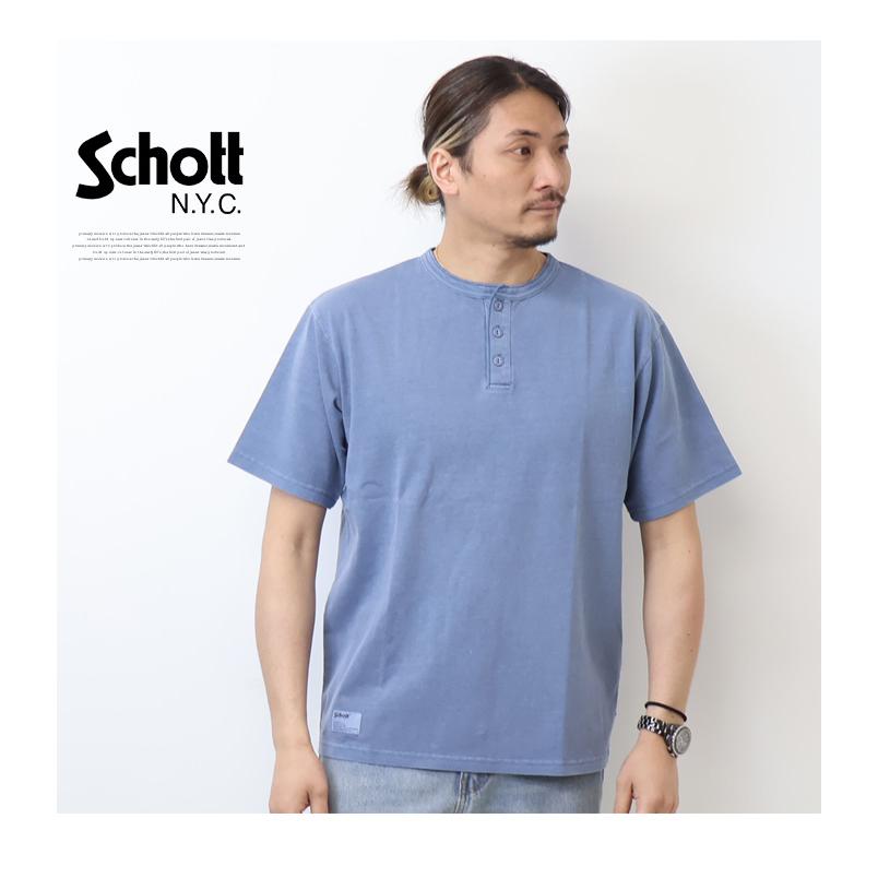 Schott N.Y.C ショット ピグメント加工 ヘンリーネック 半袖Tシャツ 半 