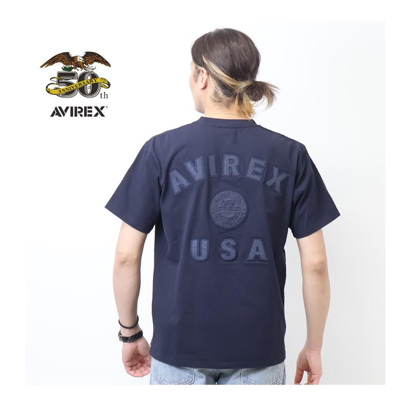 AVIREX / 50周年モデルレザー パッチド バーシティ/Tシャツ/L/コットン/BLK/783-5134013 AVIREX（アヴィレックス） 50周年モデル レザー パッチド バーシティ