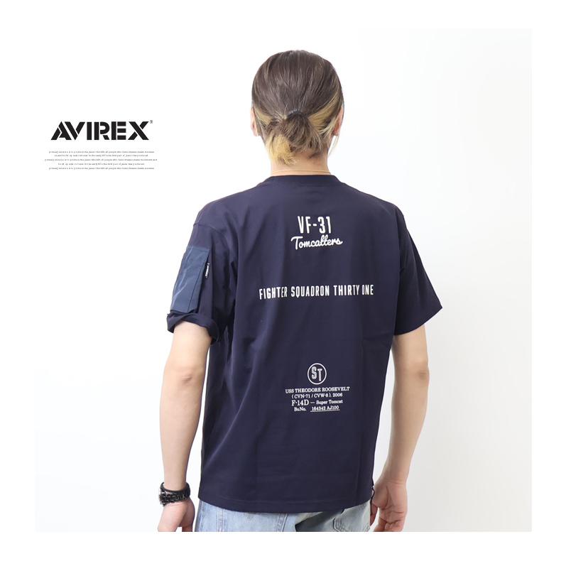 AVIREX アヴィレックス ミリタリーポケット ステンシルプリント 半袖T