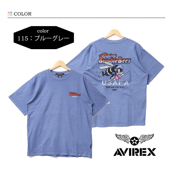 AVIREX FLYING BUMBLE BEES 刺繍 AVIREX（アヴィレックス） フェイドウォッシュ 刺繍 半袖Tシャツ