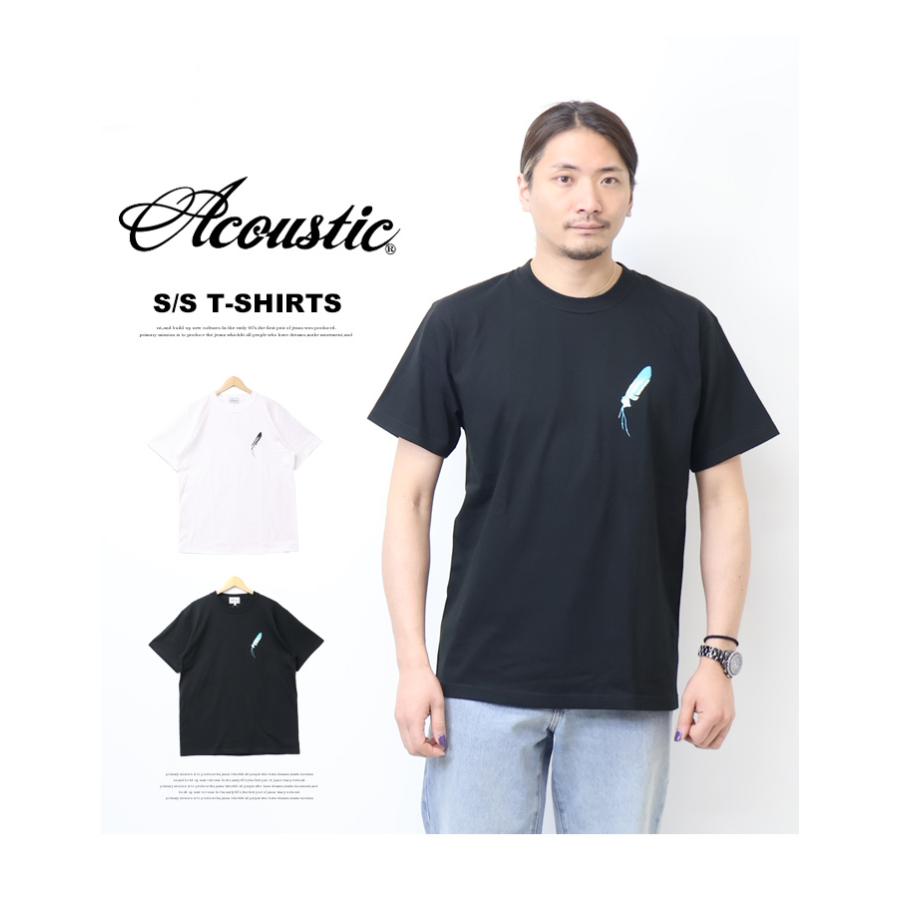 Acoustic（アコースティック） プリント 半袖Tシャツ フェザー 半T