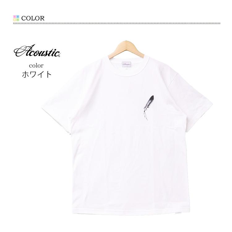 Acoustic（アコースティック） プリント 半袖Tシャツ フェザー 半T 
