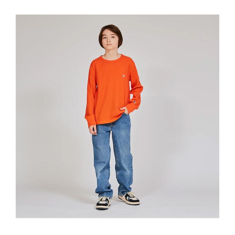 Champion（チャンピオン） キッズ ワッフル素材 ワンポイント 長袖T