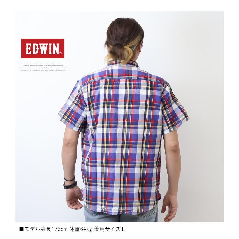 EDWIN（エドウィン） 半袖 ワークシャツ 綿麻 チェックシャツ 半袖