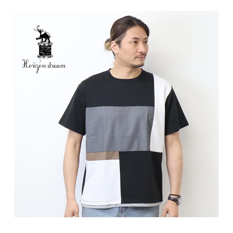 HORIZON DREAM ホライズンドリーム ブロック切り替え 半袖Tシャツ 半T