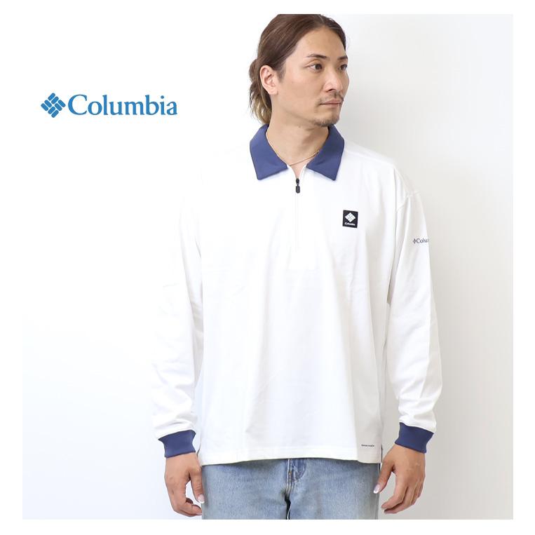 89400 CORAGIO ハーフジップ長袖ポロシャツ　白　L Columbia（コロンビア） キャロリーナアベニューハーフジップポロ 長袖