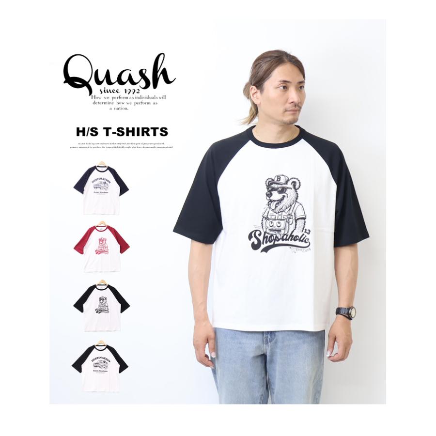 Quash（クアッシュ） ラグラン 5分袖 プリントTシャツ 半端袖 メンズ