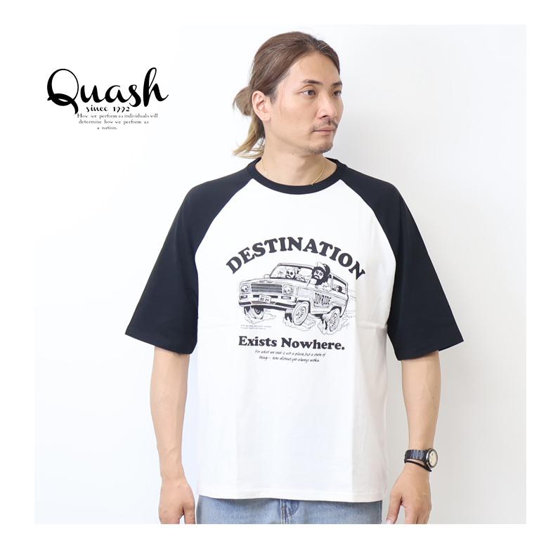 Quash（クアッシュ） ラグラン 5分袖 プリントTシャツ 半端袖 メンズ