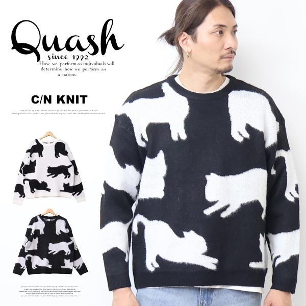 Quash（クアッシュ） ネコ 総柄ジャガード クルーネックニット ねこ 猫