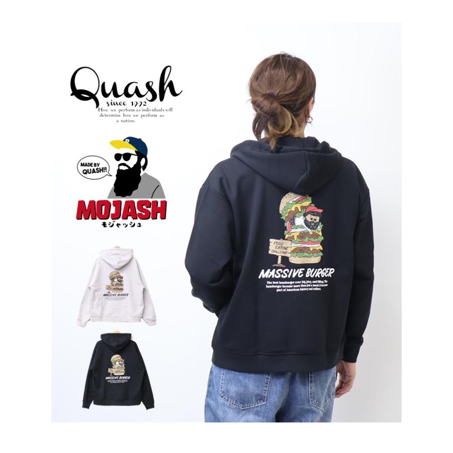 Quash クアッシュ レザー風プリント スウェットジップパーカー 裏毛