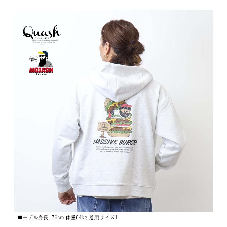 Quash クアッシュ レザー風プリント スウェットジップパーカー 裏毛