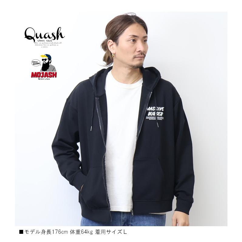 Quash クアッシュ レザー風プリント スウェットジップパーカー 裏毛