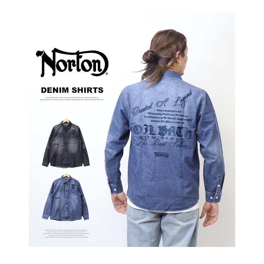 ノートン（NORTON） フロントエンブレム 同色刺繍 デニムシャツ 長袖