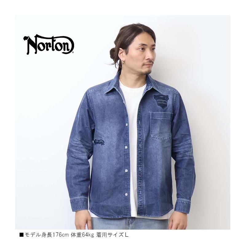 ノートン（NORTON） フロントエンブレム 同色刺繍 デニムシャツ 長袖