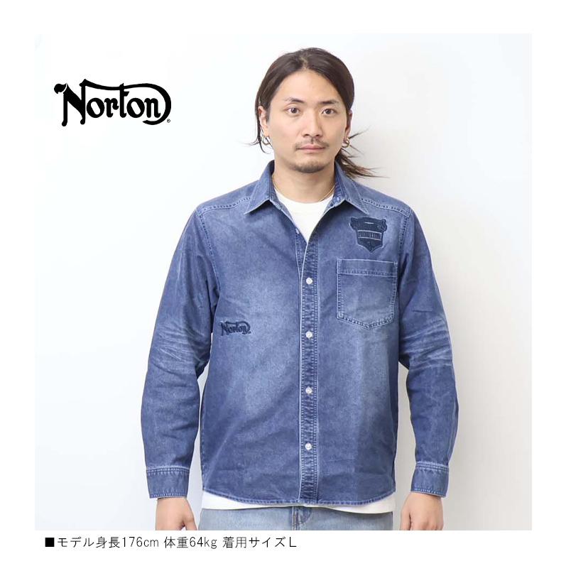 ノートン（NORTON） フロントエンブレム 同色刺繍 デニムシャツ 長袖