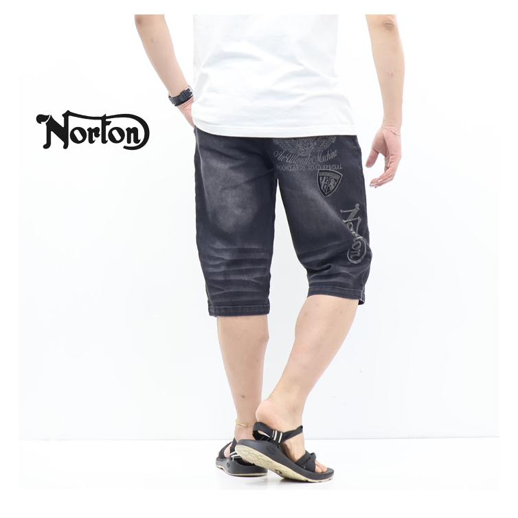 ノートン（NORTON） 刺繍 ストレッチデニム ライダースショーツ ヒザ下