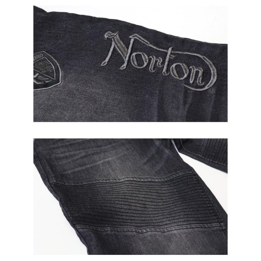【極美品】Norton ノートン ブラックデニム 刺繍 Lサイズ ストレッチ素材 ノートン（NORTON） 刺繍 ストレッチデニム ライダースショーツ ヒザ下