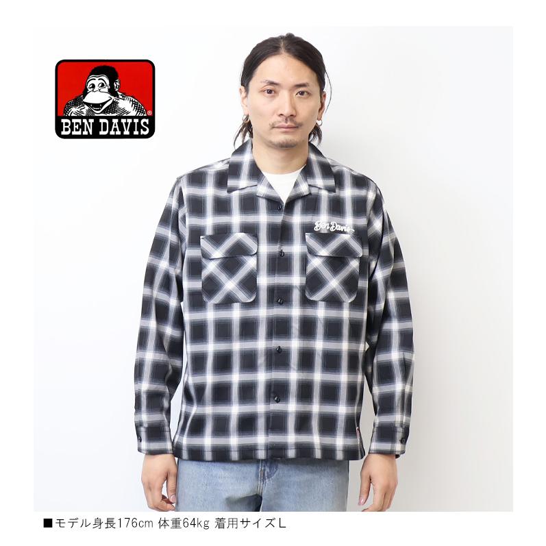 BEN DAVIS（ベンデイビス） クラシカルロゴ刺繍 長袖 オンブレチェック