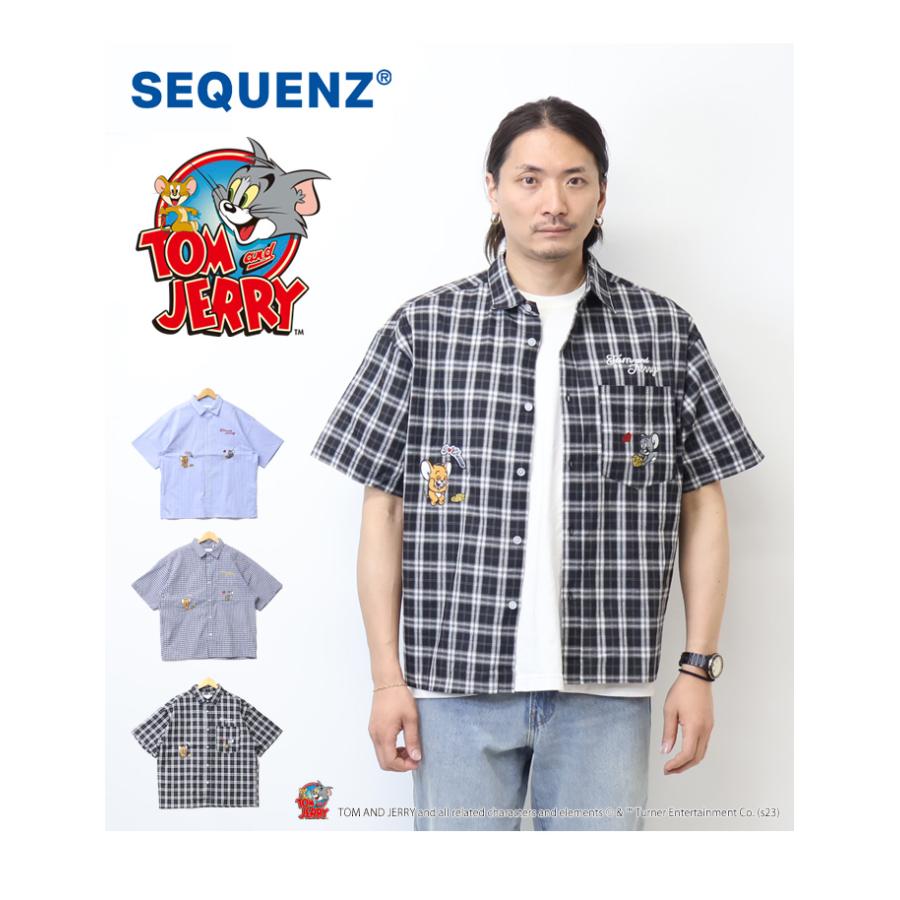 SEQUENZ トムとジェリー 刺繍 半袖シャツ メンズ ビッグシルエット