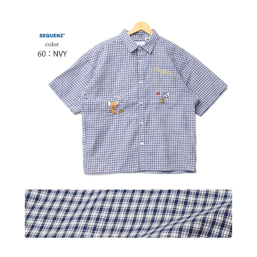 SEQUENZ トムとジェリー 刺繍 半袖シャツ メンズ ビッグシルエット