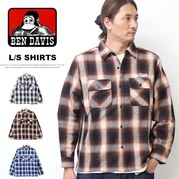 BEN DAVIS（ベンデイビス） 刺繍 長袖 オンブレチェックシャツ メンズ