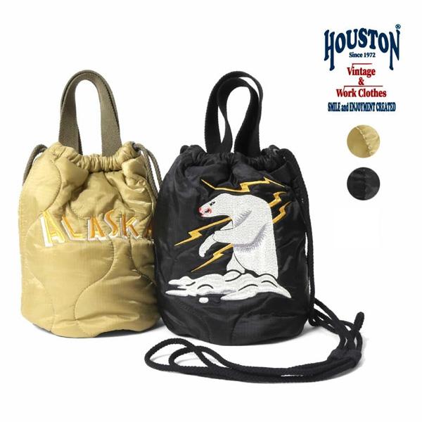 HOUSTON ヒューストン 刺繍キルティングエフェクトバッグ アラスカ 白くま 手提げポーチ 手提げ袋 ショルダーバッグ 巾着 小さめ メンズ 送料無料 6846 | HOUSTON