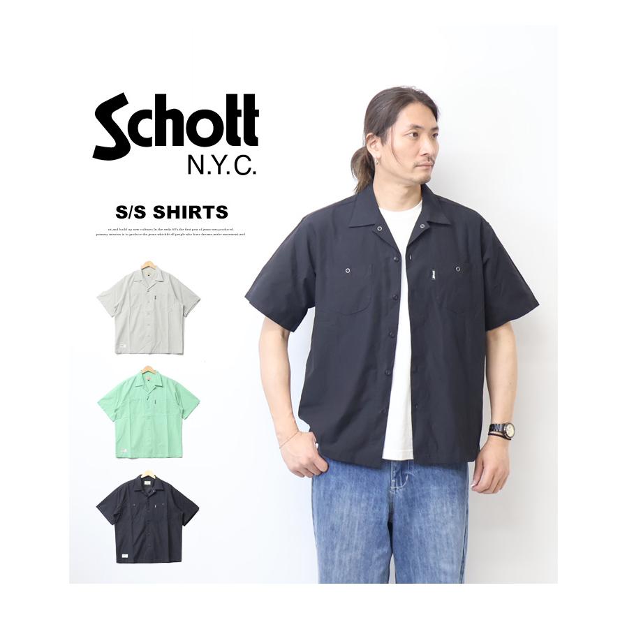 Schott オープンカラーシャツM Schott N.Y.C（ショット） Schott コットン ナイロン ワークシャツ