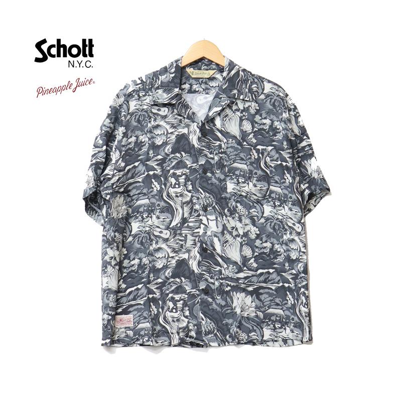 Schott ショット パイナップルジュース レーヨンシャツ WATER VALLEY アロハシャツ 開襟シャツ オープンカラーシャツ メンズ 半袖シャツ 送料無料 782-6123012の画像