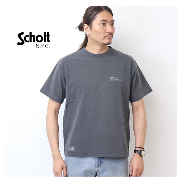 Schott グレー 刺繍ロゴ シャツ S Schott N.Y.C（ショット） Schott ニューヨークシティ ワンポイント