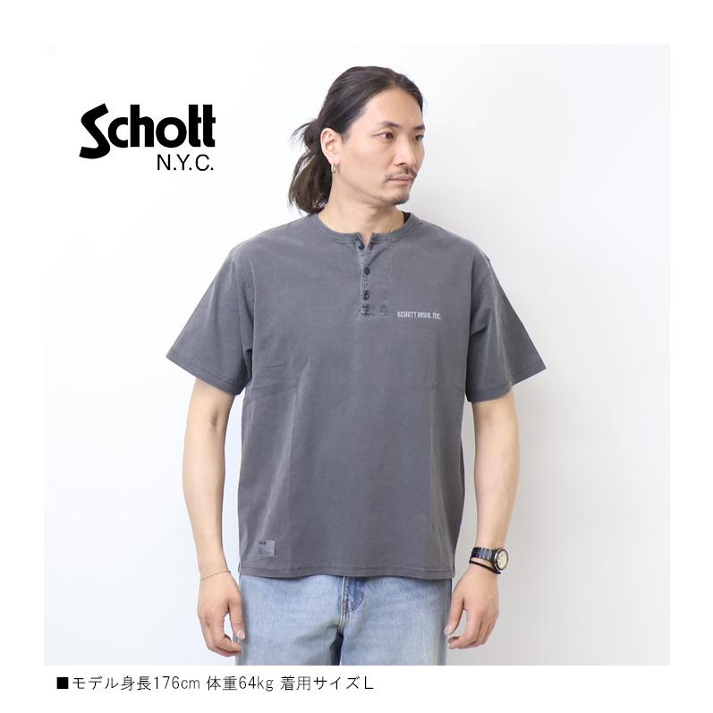 Schott N.Y.C（ショット） Schott 刺繍 ヘンリーネック Tシャツ 半袖T