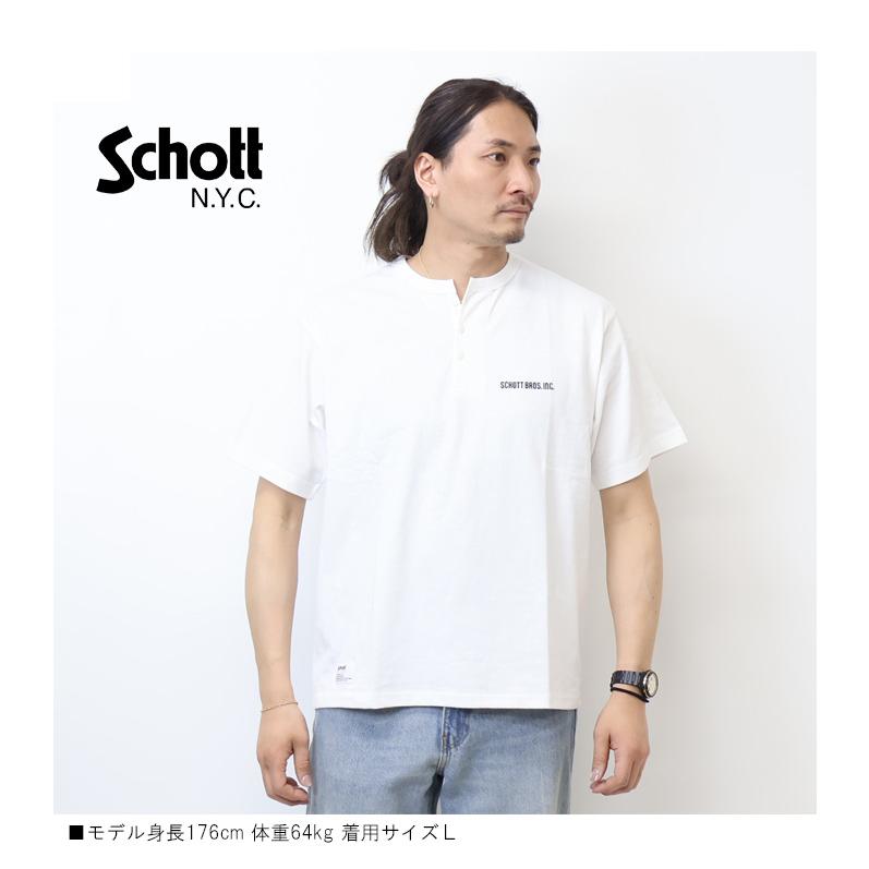 Schott N.Y.C（ショット） Schott 刺繍 ヘンリーネック Tシャツ 半袖T