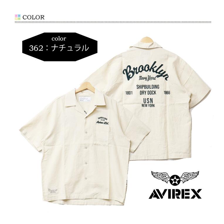 新品 AVIREX リネン コットン 半袖シャツ M アイボリー AVIREX（アヴィレックス） リネンコットン 半袖シャツ Brooklyn 刺繍